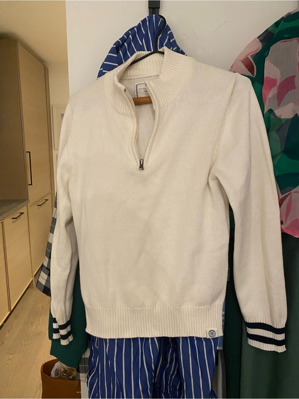Women's Long Wharf Supply Co Cream Quarter-Zip V-Neck Sweater